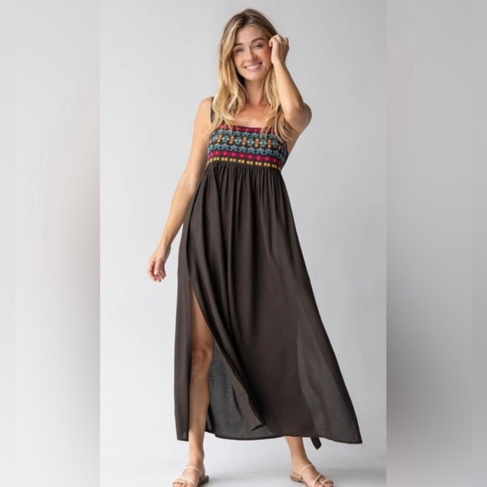 Natural Life Embroidered Charcoal Maxi Dress 🆕